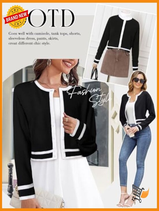 Cropped Cardigan Sweater Lightweight Bolero Shrug Button Down Long Sleeve - Picture 6 of 7